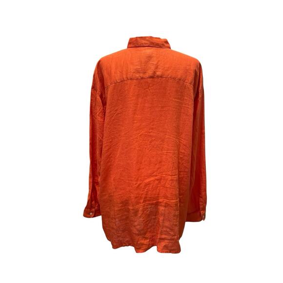 J Jill Orange Button Up Collared Shirt 100% Linen Relaxed Long Sleeve XL Tall - Picture 2 of 4